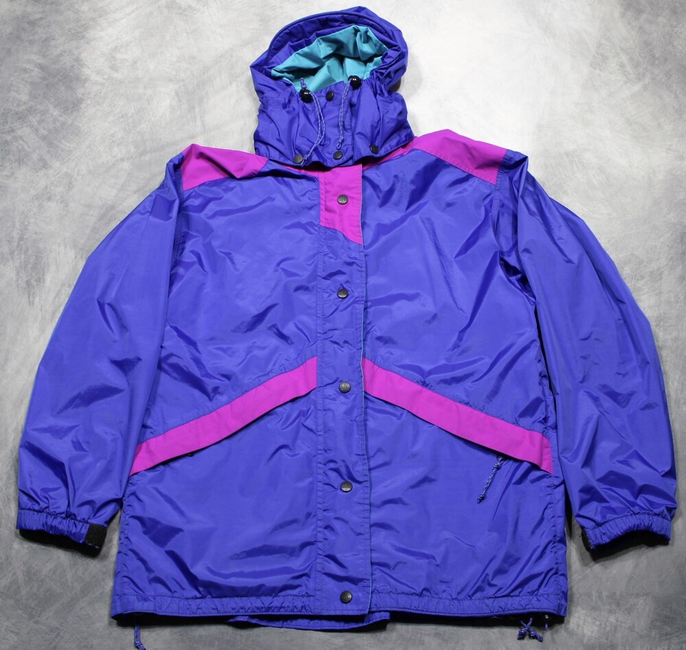 Vintage REI Gore-Tex Jacket Womens 12 Blue Purple Colorblock Hooded Ski Coat